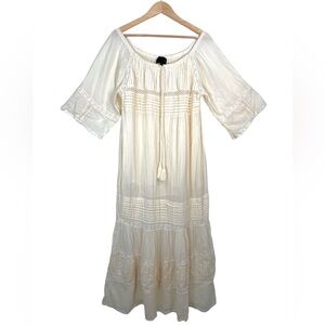 Hotel Particulier Boho Gauzy ruffle hem crochet coastal maxi dress sz XS